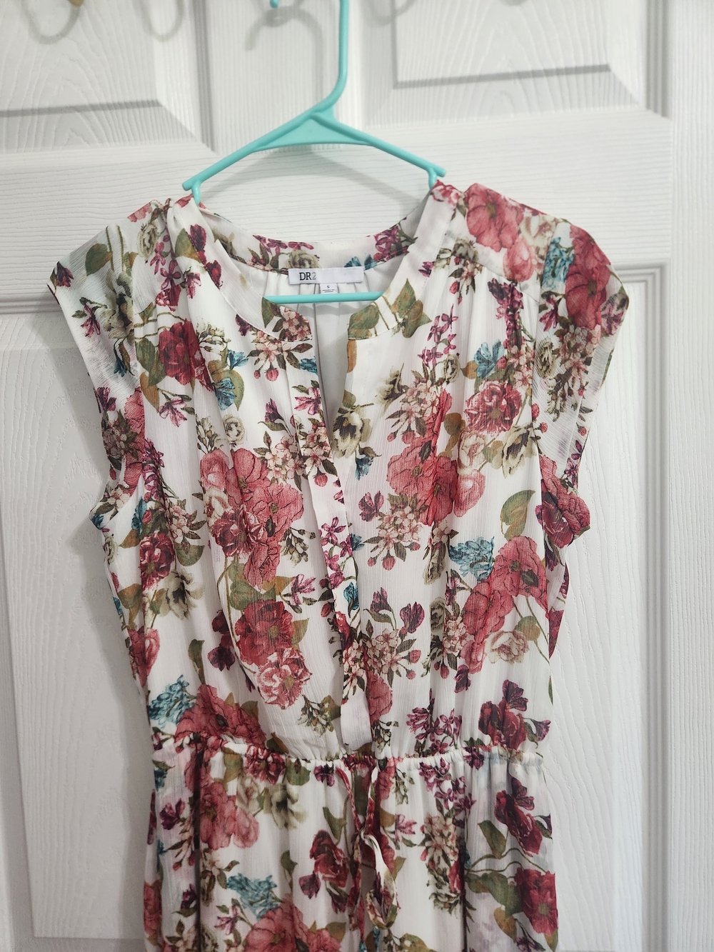 Floral Maxi Dress in White with Pink & Green Blooms - Picture 3 of 6